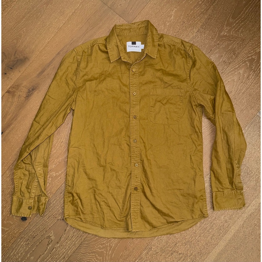 Topman Mens Mustard Yellow Ochre Long Sleeve Button Down Shirt Size M